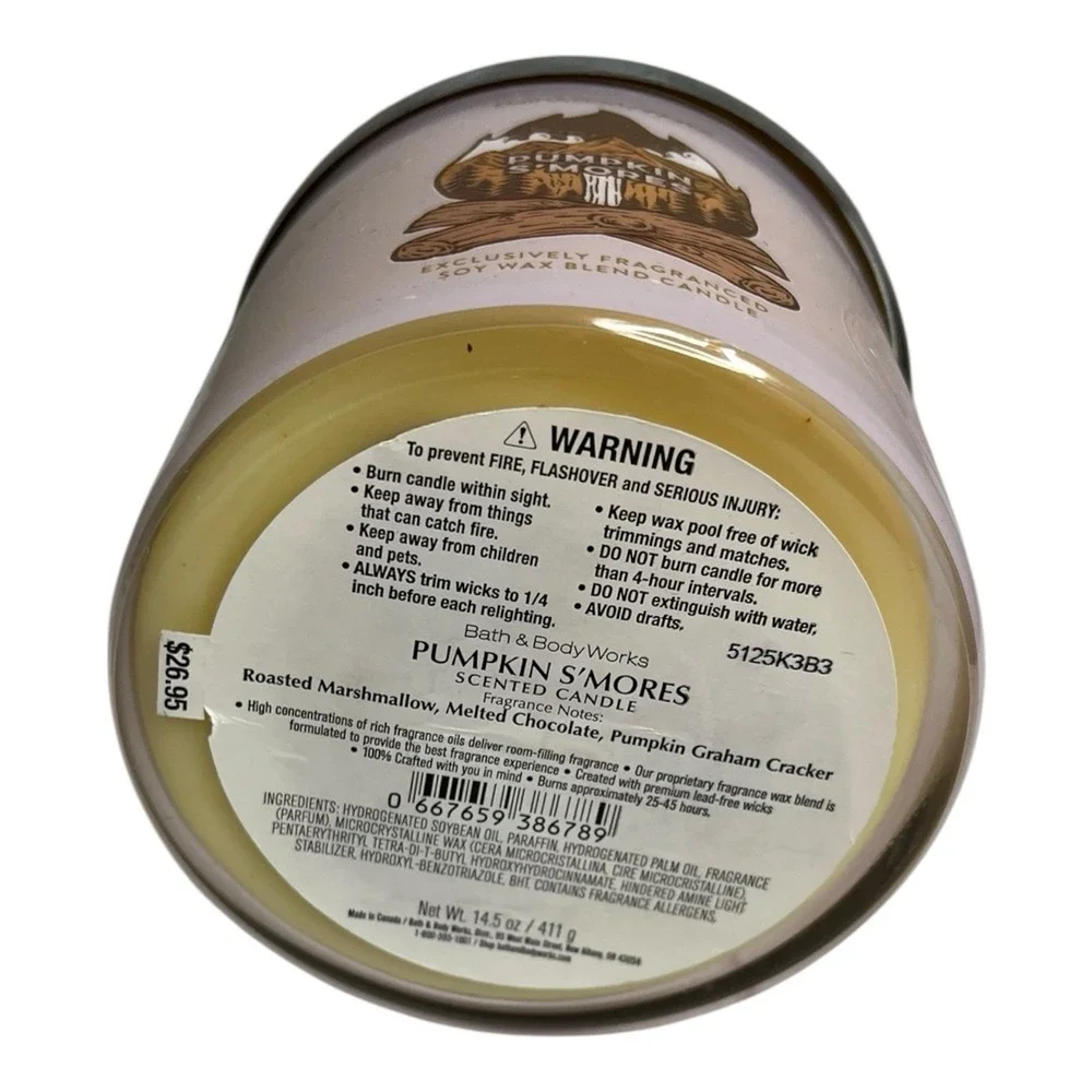 Bath & Body Works Pumpkin S'mores  3 Wick Scented Candle  14.5 oz
